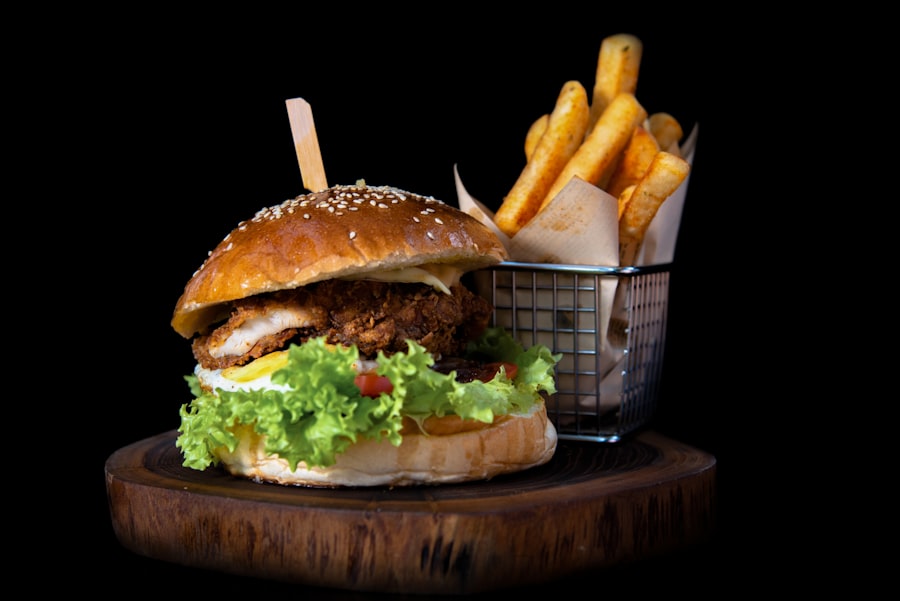 Hot Mess burger with fries